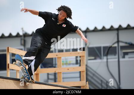 30th JUILLET 2021 - TOKYO, JAPON : Ayumu Hirano, du Japon, en action lors d'une session d'entraînement au parc de skateboard aux Jeux Olympiques de Tokyo 2020 (P Banque D'Images