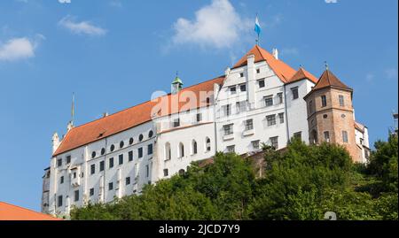 Landshut, Allemagne - 14 août 2021 : vue sur le château de Trausnitz (Burg Trausnitz). Banque D'Images