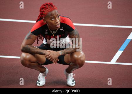 31st JUILLET 2021 - TOKYO, JAPON : Michelle-Lee Ahye, de Trinité-et-Tobago, est troisième en 11,00 dans la demi-finale 2 des femmes de 100m aux Jeux olympiques de Tokyo de 2020 Banque D'Images