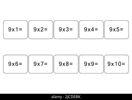 Tableau de multiplication et de division de 9. Carte mathématique avec un exemple, dessin. Carré de multiplication, illustration vectorielle. Produits imprimés, bannière Illustration de Vecteur