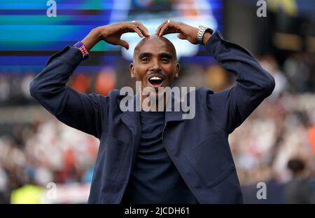 Sir Mo Farah avant le match de l'aide au football pour l'UNICEF au stade de Londres, à Londres. Date de la photo: Dimanche 12 juin 2022. Banque D'Images