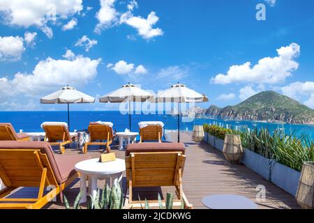 Vue panoramique panoramique aérienne de Los Cabos site touristique de destination Arche de Cabo San Lucas. Banque D'Images