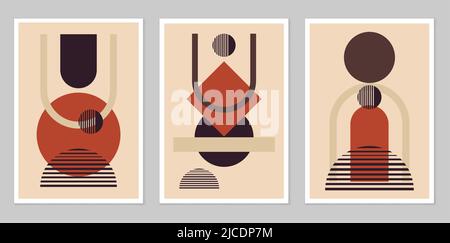 Abstrait conception moderne esthétique du milieu du siècle avec formes géométriques d'équilibre. Imprimé artistique moderne minimaliste. Composition de chiffres simples. Illustration de Vecteur