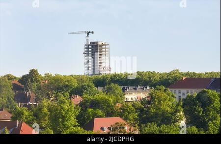 Paysage urbain de Szczecin avec bâtiment en construction, Pologne. Banque D'Images