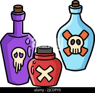 Bouteille de poison Halloween dessin animé coloré Clipart Illustration de Vecteur