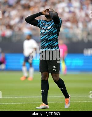 Le reste du monde, Usain Bolt, est une chance manquée lors du match de l'aide au football pour l'UNICEF au stade de Londres, Londres. Date de la photo: Dimanche 12 juin 2022. Banque D'Images