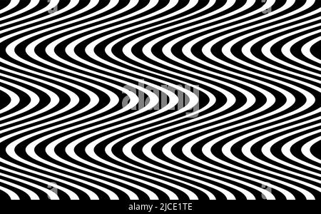 Lignes psychédéliques. Motif abstrait. Texture avec bannière ondulée, courbes des rayures. Arrière-plan de l'art optique. Motif ondulé noir et blanc, Vector Illustration de Vecteur