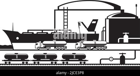 Citerne et citerne au terminal d'huile - illustration vectorielle Illustration de Vecteur