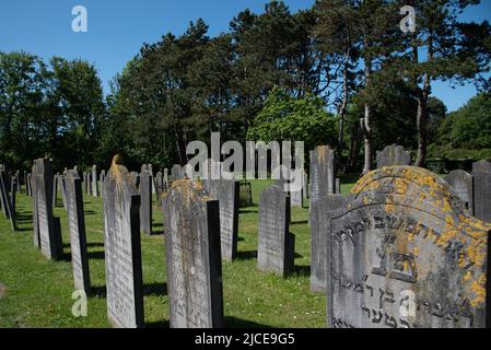 Den Helder, pays-Bas, juin 2022. Vieilles tombes juives délabrées au cimetière de Den Helder. Photo de haute qualité. Mise au point sélective. Banque D'Images