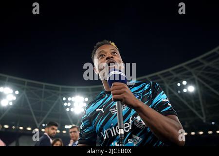 Reste du monde XI Patrice Evra après le match de football de l'UNICEF au stade de Londres, Londres. Date de la photo: Dimanche 12 juin 2022. Banque D'Images