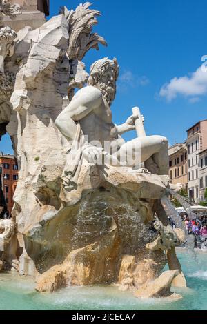 Fontaine des quatre fleuves (Fontana dei Quattro Fiumi), Piazza Navona, Rome (Roma), région du Latium, Italie Banque D'Images