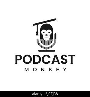 Monkey podcast éducation simple design logo, modèle vectoriel Illustration de Vecteur