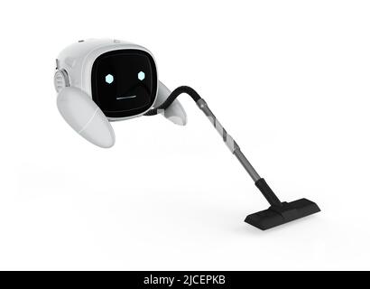 Gouvernante automatique avec 3D rendant cute assistant intelligence artificielle robot pas de jambe tenir aspirateur Banque D'Images