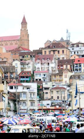 Le centre-ville animé d'Antananarivo, Madagascar. Banque D'Images