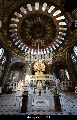 Intérieur de l'église de Trapezna (réfectoire) d'Anthony et de Théodosius de l'église orthodoxe ukrainienne au complexe de Monstère de Lavra à Kiev, Ukraine. Banque D'Images