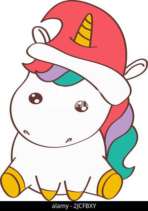 Licorne de Noël en forme de dessin animé. Jolie licorne de Noël à motif clip Art. Illustration vectorielle d'un animal pour autocollants, invitation de douche de bébé Illustration de Vecteur