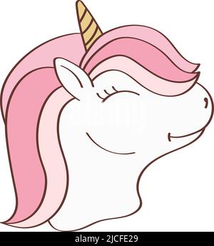 Cute Unicorn face Clipart isolé sur fond blanc. Tête de licorne amusante en forme de clip Art. Illustration vectorielle d'un animal pour autocollants, douche de bébé Illustration de Vecteur
