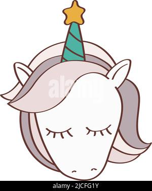 Tête de licorne de Noël en forme de dessin animé. Jolie décoration de Noël à motif licorne. Illustration vectorielle d'un animal pour autocollants, douche de bébé Illustration de Vecteur