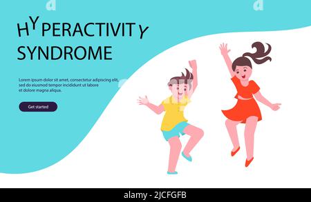 Modèle de page Web de renvoi avec problème d'enfants hyperactifs Illustration de Vecteur
