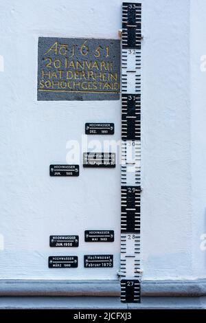 Allemagne, Rhénanie-Palatinat, Koblenz, maison de jauge, jauge du Rhin, historique high water mark, 1651 Banque D'Images