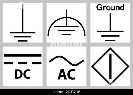 Symbole de mise à la terre de protection, d'alimentation du circuit c.c., c.a. Illustration de Vecteur