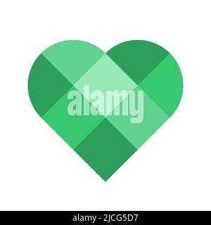 Coeur vert fait de rectangles. Élément graphique de conservation de l'environnement. Texture patchwork en forme de coeur. Modèle de logo de produit naturel. Vecteur Illustration de Vecteur
