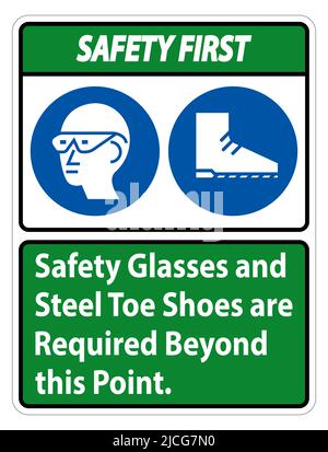 Des lunettes de sécurité et des chaussures à bout en acier sont requises au-delà de ce point Illustration de Vecteur