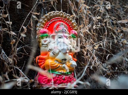 Février 21st 2021 Uttarakhand Inde. Un monument déformé du Seigneur Ganesha pendant Ganesh Chaturthi. Banque D'Images