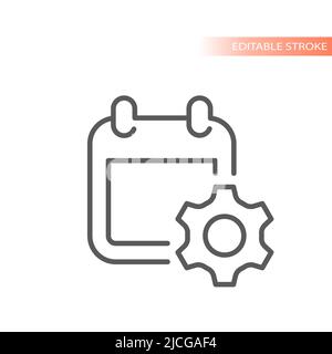 Icône de page de calendrier et de vecteur de ligne d'engrenage. Symbole de gestion du temps d'affaires. Illustration de Vecteur