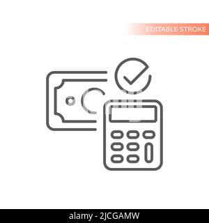 Dollar facture, calculatrice et icône coche. L'investissement commercial a mis en évidence le symbole vectoriel. Illustration de Vecteur