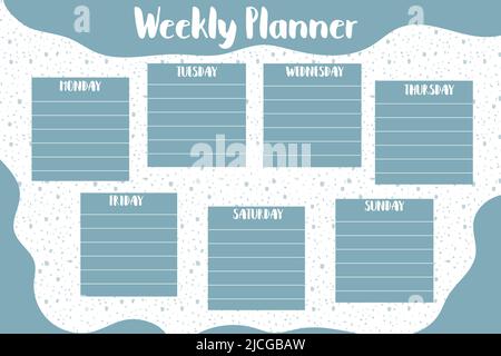 Modèle de feuille d'horaire de planning hebdomadaire imprimable. Pour faire la liste des tâches chaque jour de la semaine, n'oubliez pas les notes. . Illustration vectorielle Illustration de Vecteur