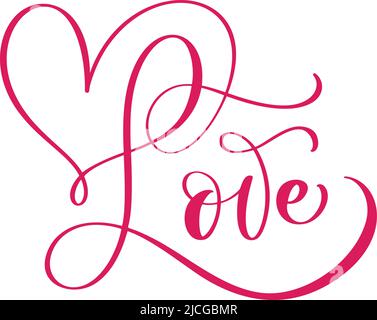 Texte de calligraphie rouge manuscrit au laser Amour avec coeur. Bonne Saint Valentin citation romantique pour le design carte de voeux, prospectus de vacances, photo Illustration de Vecteur