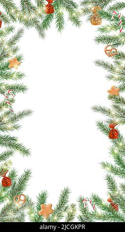 Carte de Noël avec branches en sapin sur fond blanc Banque D'Images