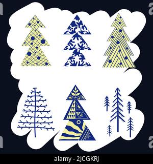 Sapin de Noël avec motif graphique. Ensemble de spruces simples et stylisés. Collection d'arbres New-yorkais. Illustration vectorielle isolée sur blanc Illustration de Vecteur