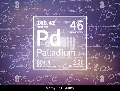 Élément chimique de palladium avec première énergie d'ionisation, masse atomique et valeurs d'électronégativité sur le fond scientifique Illustration de Vecteur