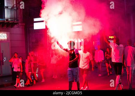 Palerme, Piazza Politeama, festeggiamenti dei tifosi per il ritorno dans la série B del Palermo Calcio Banque D'Images