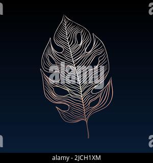 Feuilles de palmier Vector Golden Tropical. Feuilles exotiques dessinées à la main éléments de conception isolés. Illustration de Vecteur