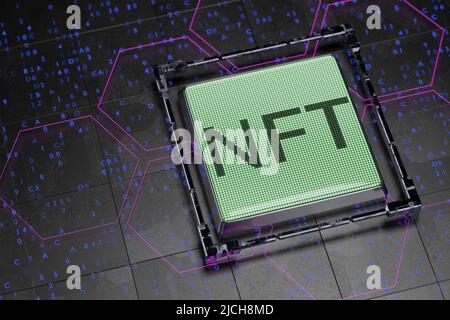 L'inscription NFT sur l'écran LCD. Concept NFT. 3d rendu. Banque D'Images