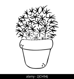 Cactus dans l'icône d'esquisse du vecteur pot. Joli dessin noir succulent. Plante maison mexicaine en pot de fleurs art. Illustration de Vecteur