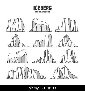 Divers icebergs flottants. Dérive du glacier arctique, bloc d'eau océanique gelée. Des montagnes glacées avec de la neige. Pic de glace de fusion. Paysage enneigé de l'Antarctique Illustration de Vecteur