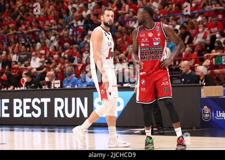 Milan, Italie, Italie. 12th juin 2022. Italie, Milan, juin 12 2022:Marco Belinelli (Virtus Guard #3) de retour au banc en 4th quart pendant le match de basket-ball A|X Armani Exchange Milan vs Virtus Bologna, finale game3 LBA 2021-2022 au Forum Mediolanum (Credit image: © Fabrizio Andrea Bertani/Pacific Press via ZUMA Press Wire) Banque D'Images