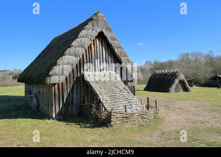 Reconstruction de bâtiments à West Stow Anglo-Saxon Village and Country Park, Suffolk, Royaume-Uni Banque D'Images