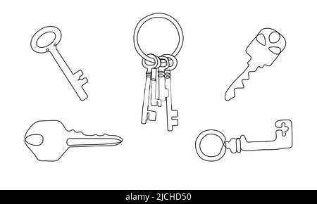 Ensemble d'icônes de touche de ligne continue. Illustration de touches minimalistes. Éléments vectoriels pour la vente immobilière, concept de sécurité Illustration de Vecteur