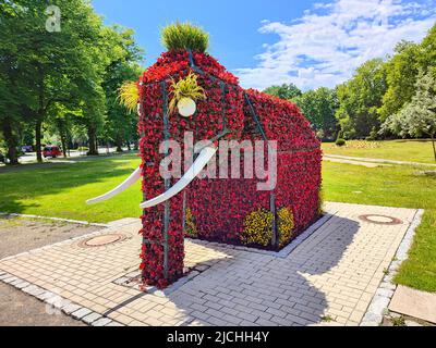 Sculpture d'éléphant faite de fleurs. Kurpark Hamm, Rhénanie-du-Nord-Westphalie, Allemagne Banque D'Images