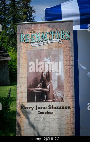 Affiche représentant, enseignante, Mary Jane Shannon, Stewart Farm, Elgin Heritage Park, Crescent Beach, Surrey (Colombie-Britannique), Canada Banque D'Images