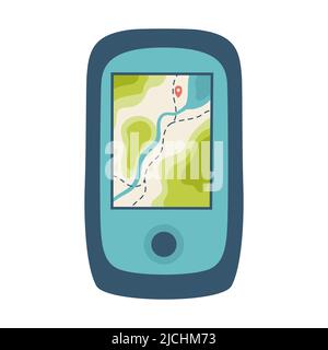 Navigateur touristique avec une carte. Un outil de navigation, d'orientation sur le terrain. Équipements pour le tourisme, le voyage, la randonnée, le sport. Illustration du vecteur plat Illustration de Vecteur