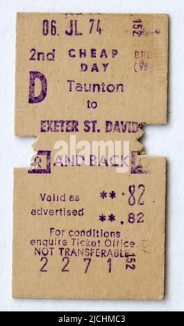 1970s British Railway train Ticket Taunton à Exeter Banque D'Images