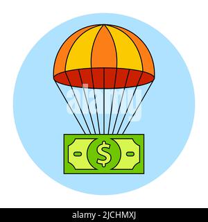 le dollar est en chute libre sur un parachute. illustration vectorielle plate. Illustration de Vecteur