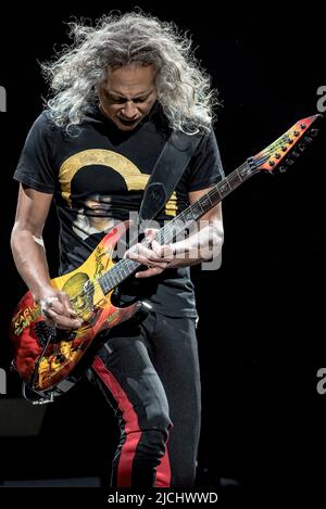 Herning, Danemark. 27th, mars 2018. Le groupe américain de métaux lourds Metalica joue un concert à Jyske Bank Boxen à Herning. Ici, le guitariste Kirk Hammett est vu en direct sur scène. (Crédit photo: Gonzales photo - Sebastian Dammark). Banque D'Images