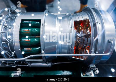 Moteur à turbine à gaz. Rotation de la turbine. Organisation interne. Banque D'Images